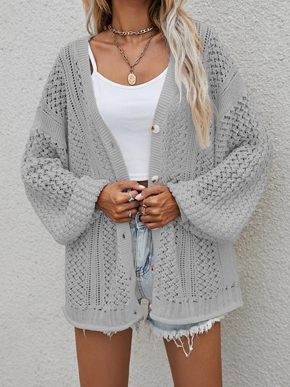 Openwork Button Front Cardigan Carauana Store