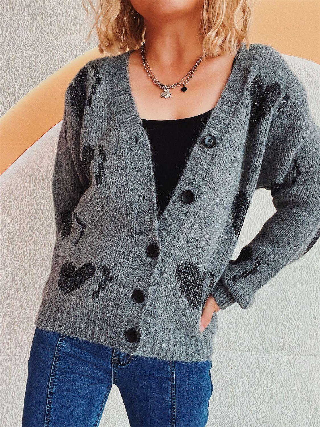 Heart Button Up Long Sleeve Cardigan Carauana Store