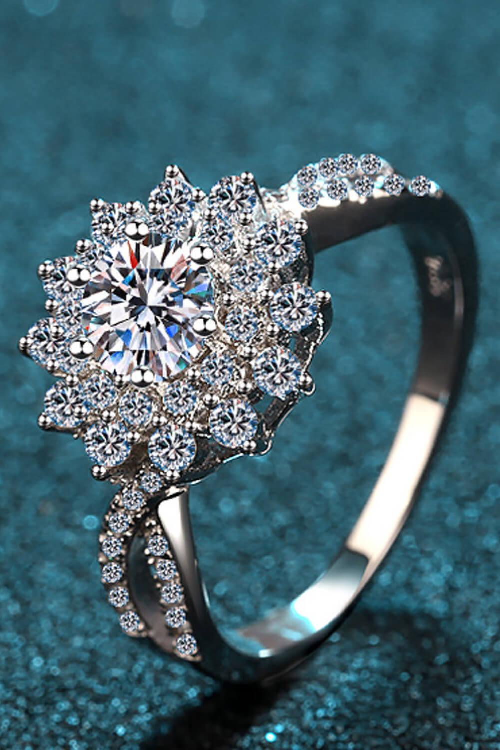 Moissanite Flower-Shape Split Shank Ring Carauana Store