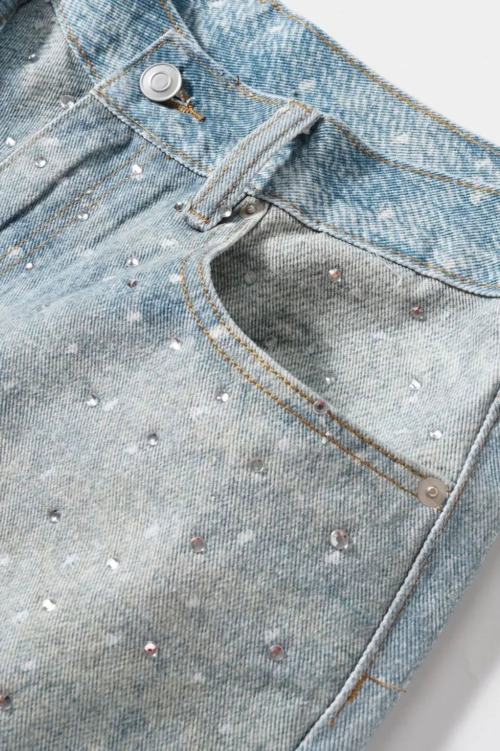 Men's Washed Rhinestone Denim Bermuda Shorts Carauana Store
