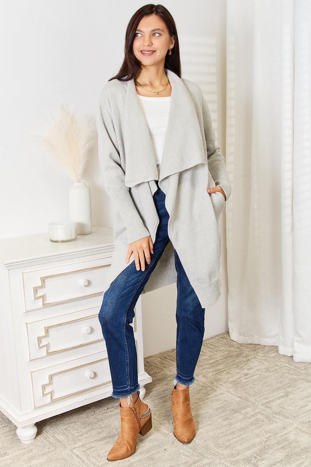 Angel Wings Open Front Duster Cardigan with Pockets Carauana Store