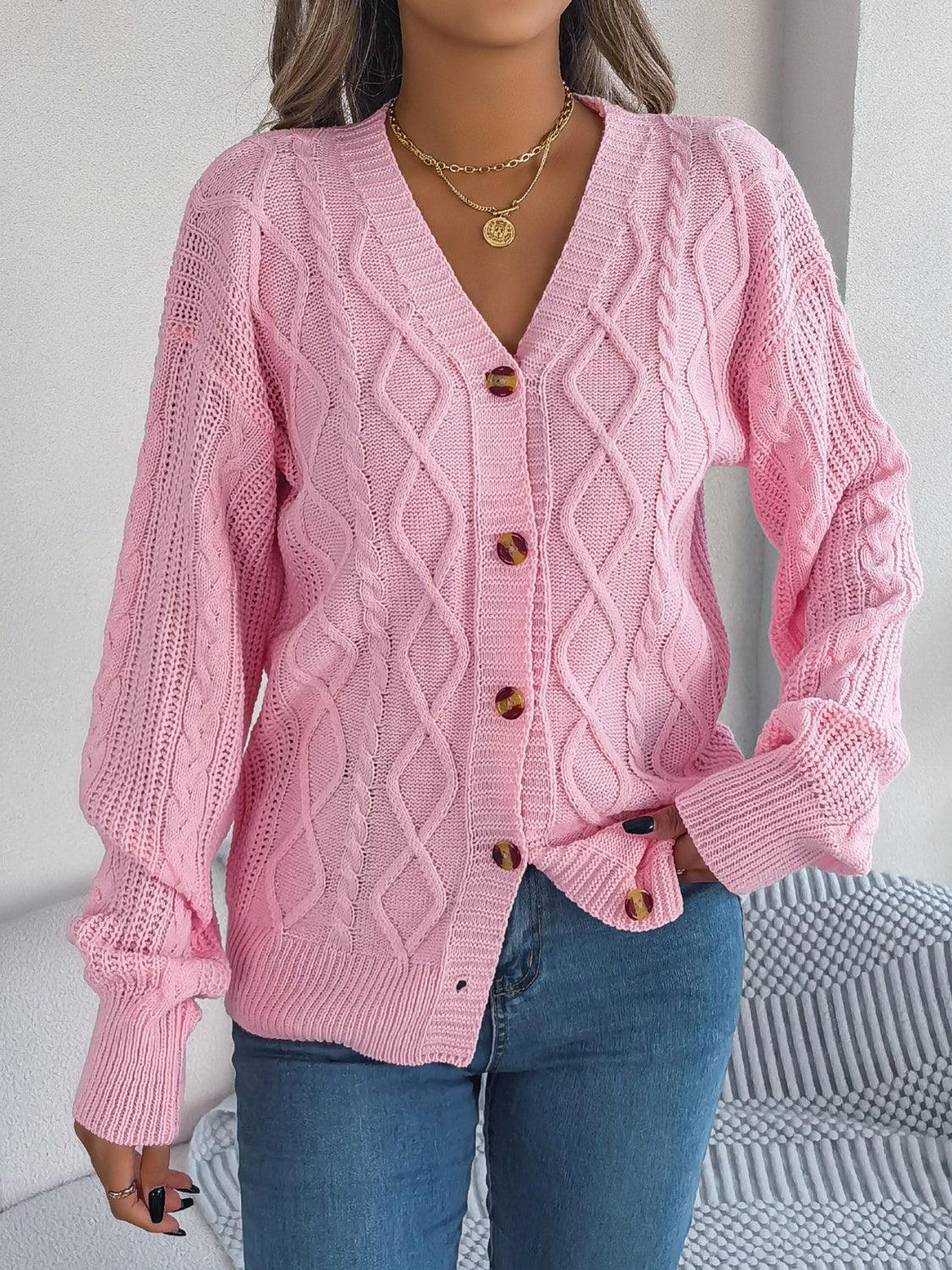 Cable-Knit Long Sleeve Cardigan Carauana Store