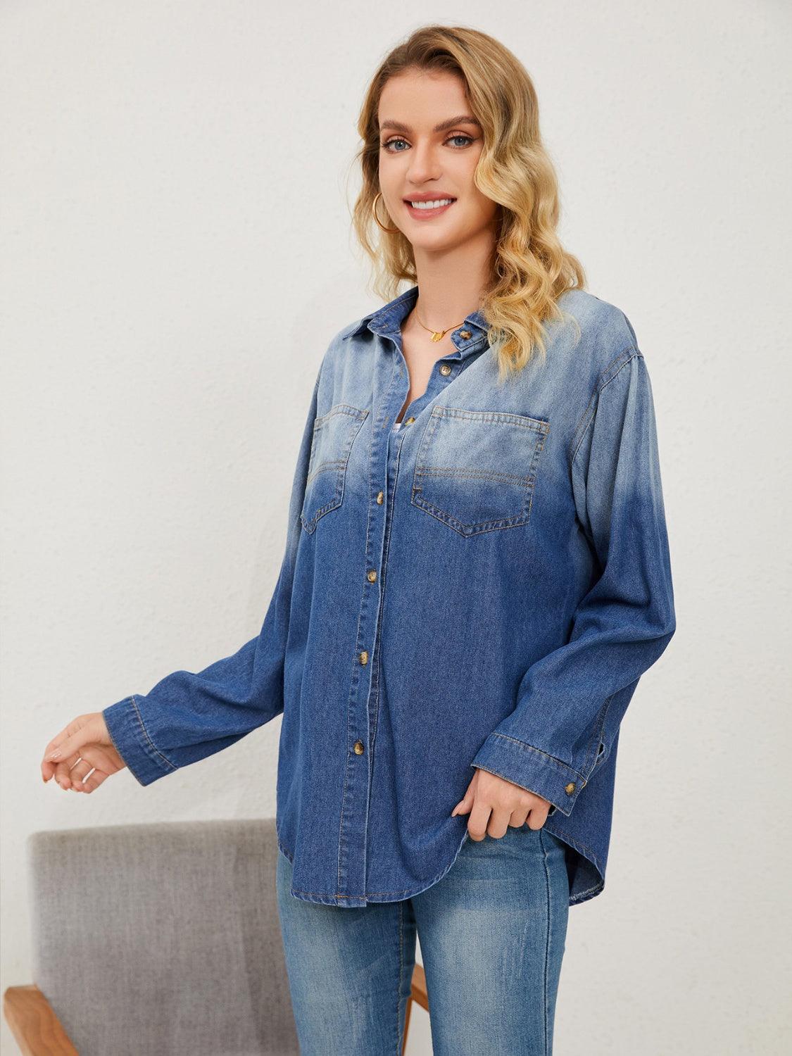 Pocketed Button Up Dropped Shoulder Denim Jakcet Carauana Store
