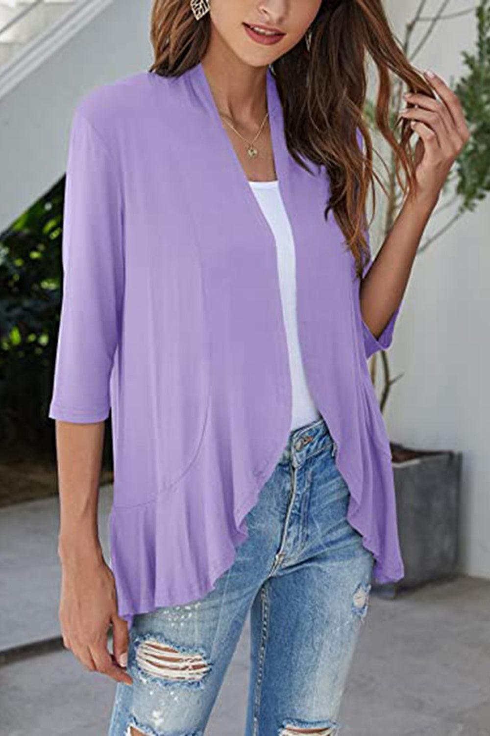 Open Front Three-Quarter Sleeve Cardigan Carauana Store