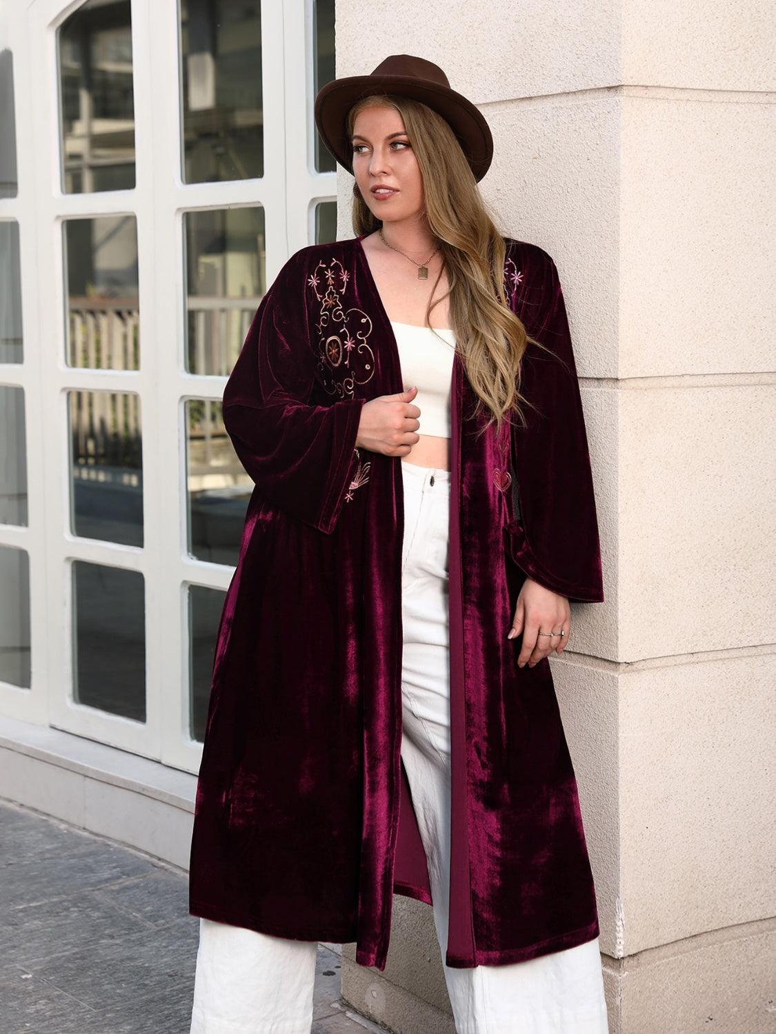 Plus Size Printed Open Front Long Sleeve Cardigan Carauana Store