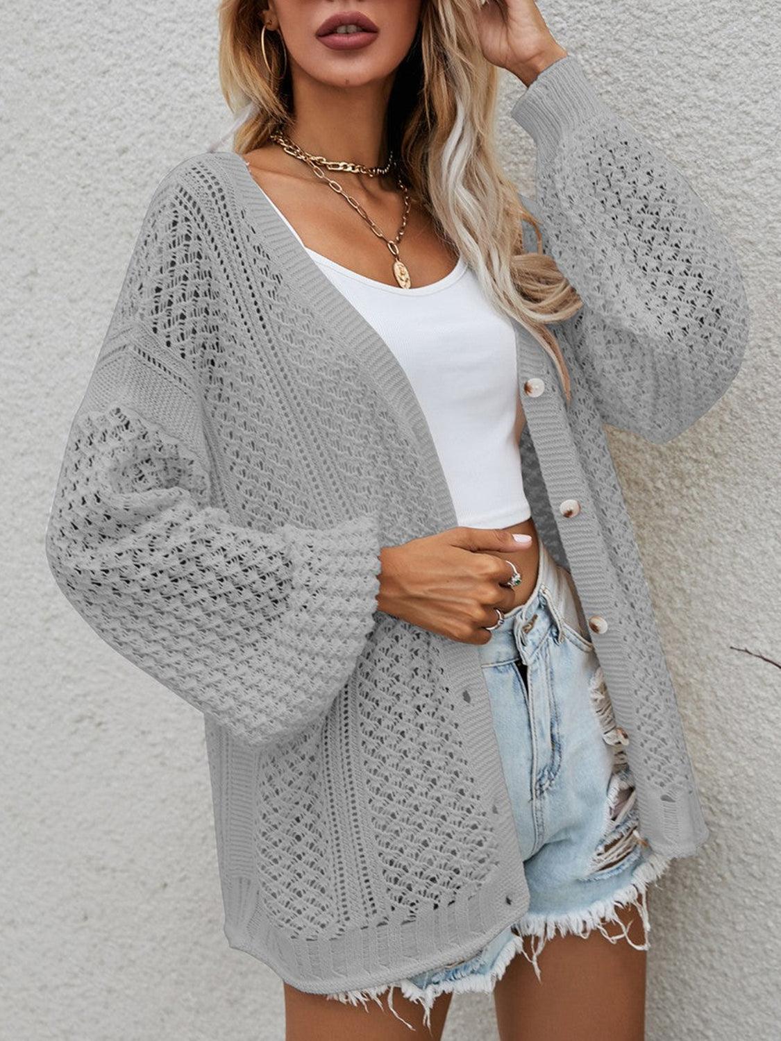 Openwork Button Front Cardigan Carauana Store