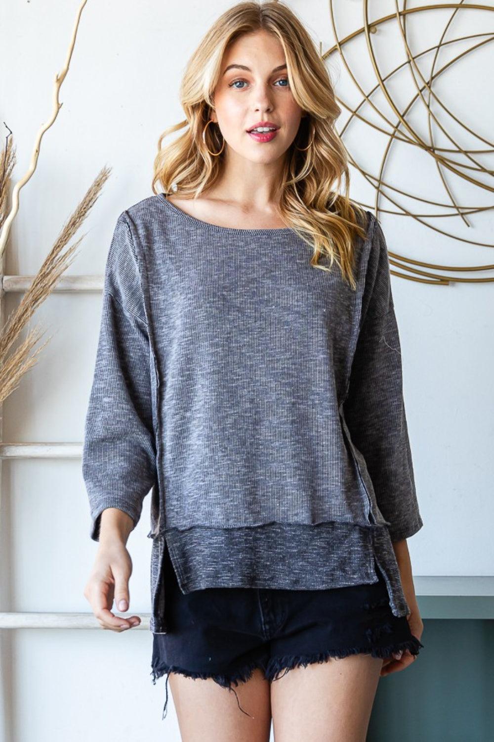 Reborn J Boat Neck Exposed Seam Slit Top Carauana Store