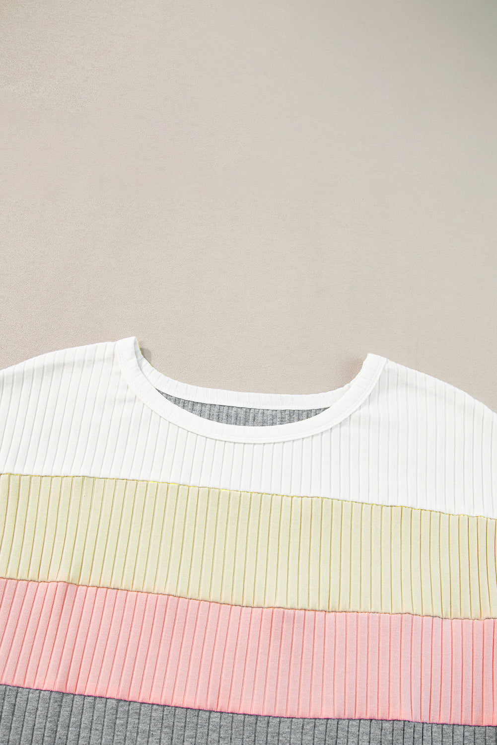 Gray Ribbed Color Block Patchwork T-shirt CaRaUaNa Fashion