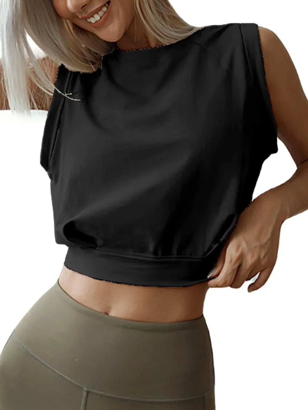 Round Neck Cropped Active Top Carauana Store