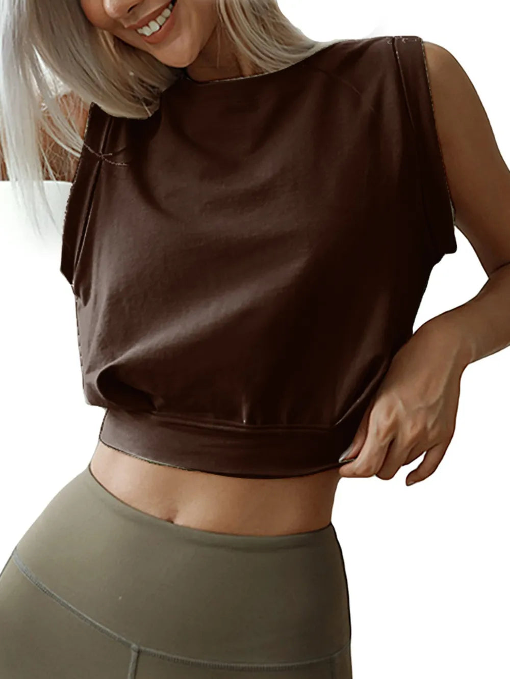 Round Neck Cropped Active Top Carauana Store
