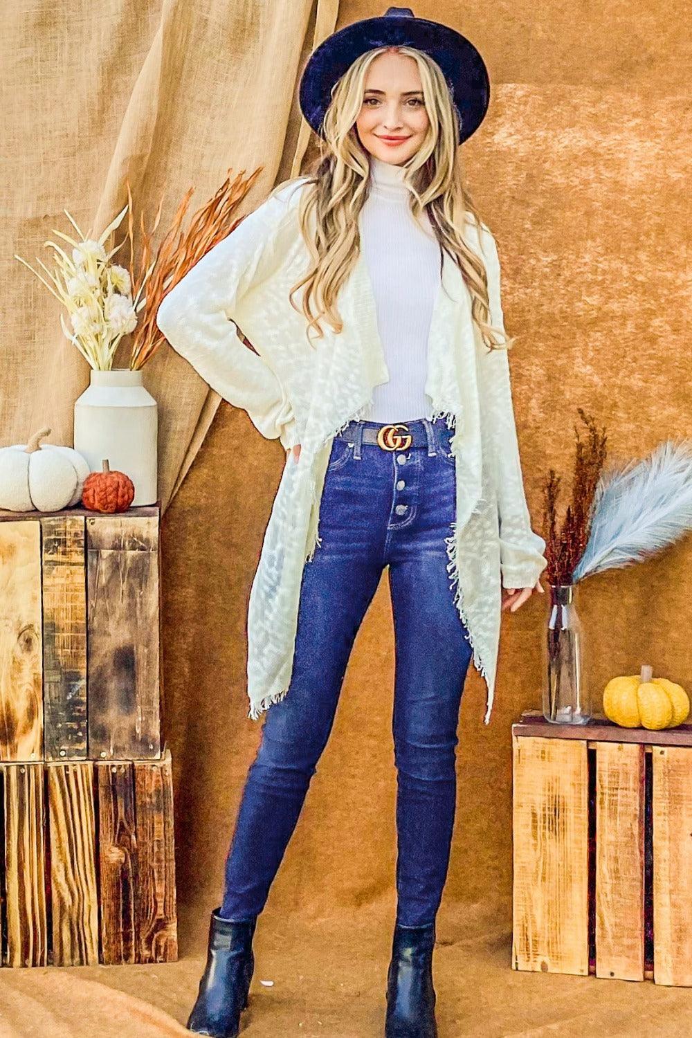 And The Why Textured Knit Fringe Hem Cardigan Carauana Store