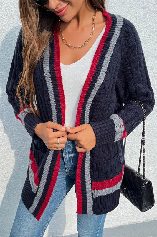 Open Front Striped Long Sleeve Cardigan Carauana Store