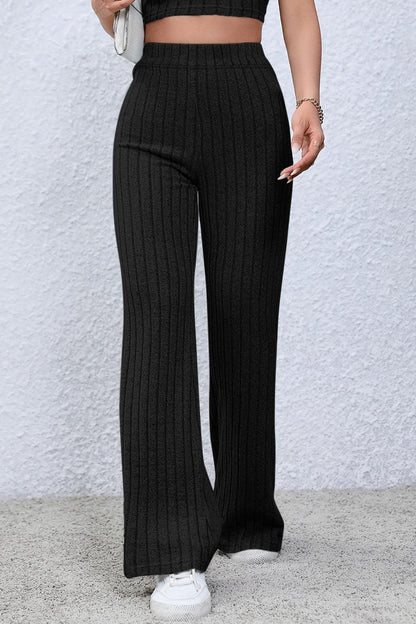 Basic Bae Full Size Ribbed High Waist Flare Pants Carauana Store