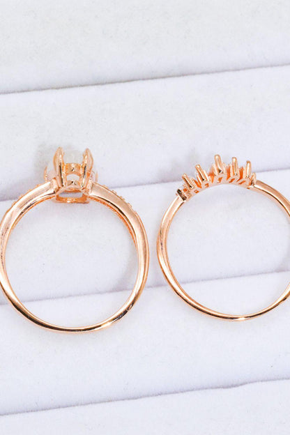 Natural Moonstone and Zircon 18K Rose Gold-Plated Two-Piece Ring Set Carauana Store
