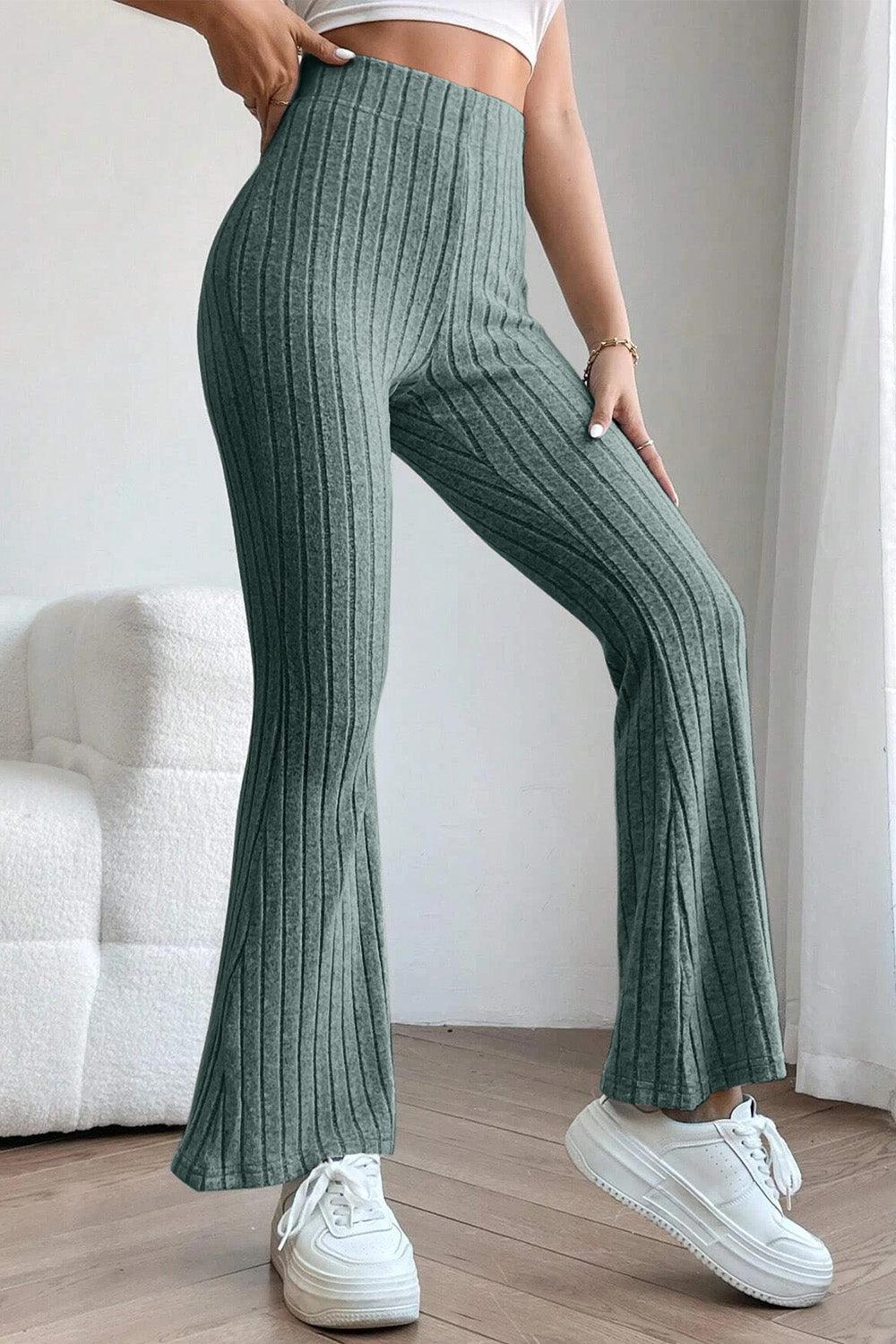 Basic Bae Full Size Ribbed High Waist Flare Pants Carauana Store