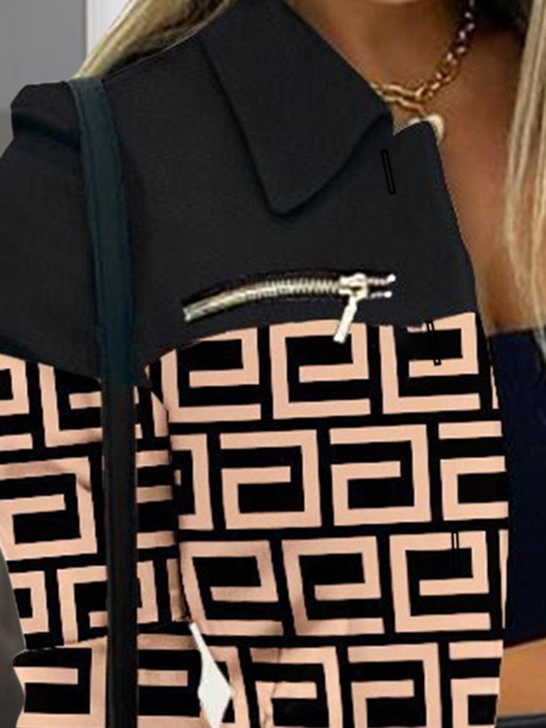 Printed Button Up Zip Detail Shacket Carauana Store