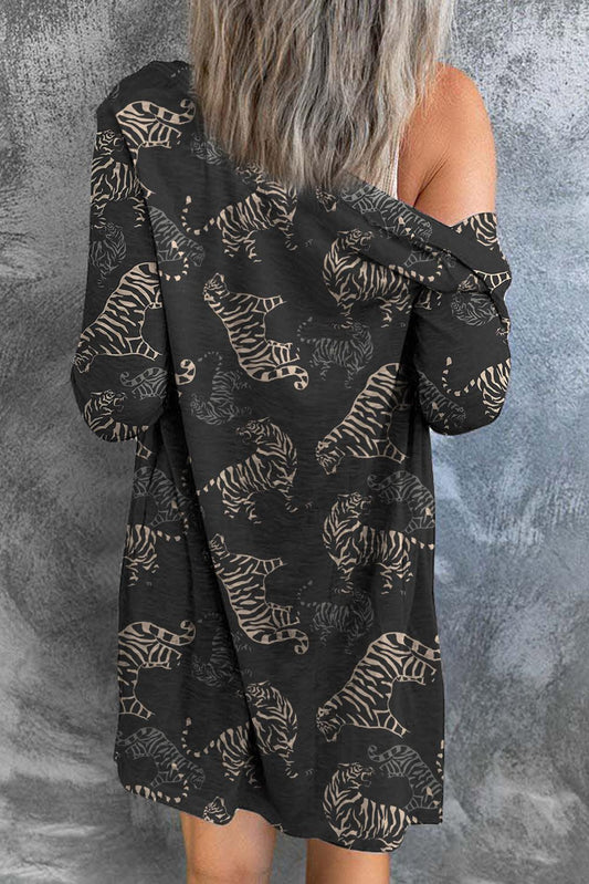 Tiger Print Button Up Long Sleeve Cardigan Carauana Store