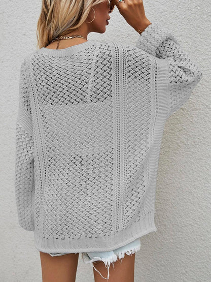 Openwork Button Front Cardigan Carauana Store