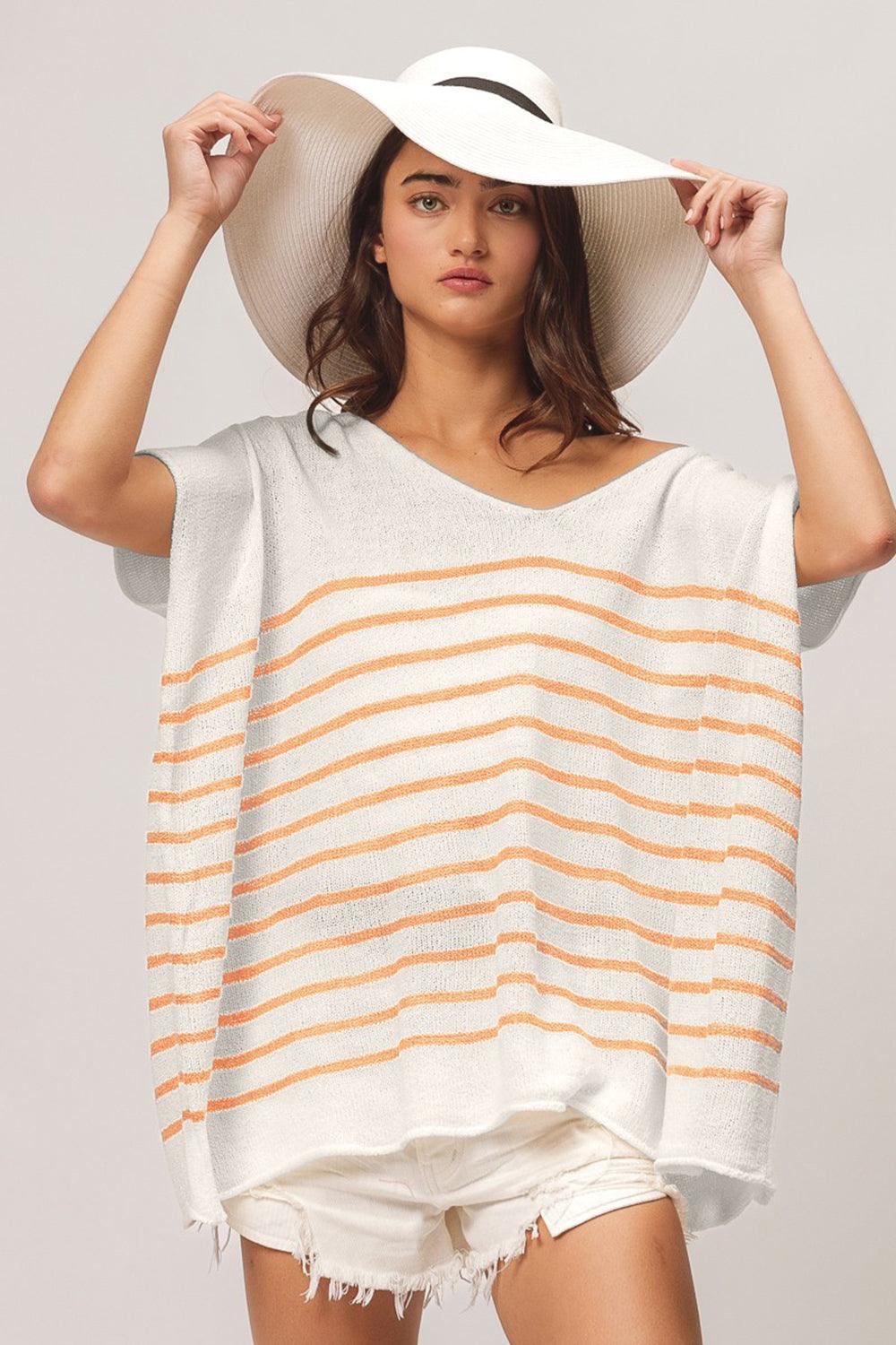 BiBi V Neck Striped Short Sleeve Top Carauana Store