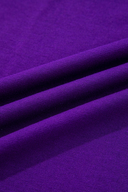 Tillandsia Purple Varsity Contrast Banded Sleeve Shift Sweatshirt Dress