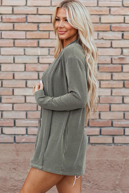 Textured Open Front Long Sleeve Cover Up Carauana Store