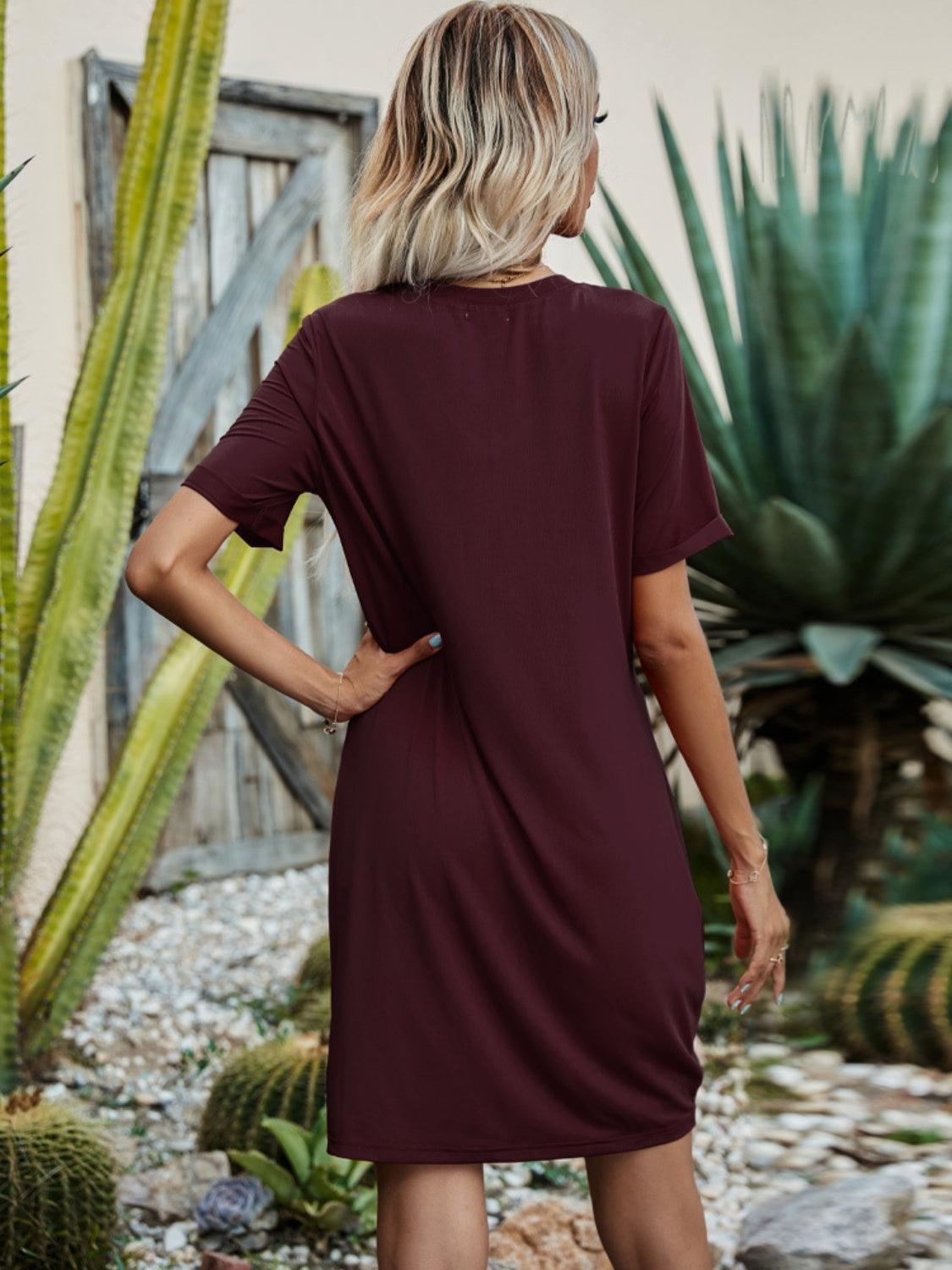 V-Neck Short Sleeve Mini Dress Carauana Store