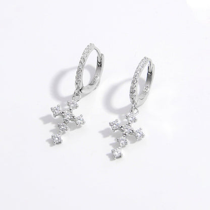 925 Sterling Silver Inlaid Zircon Cross Dangle Earrings Carauana Store
