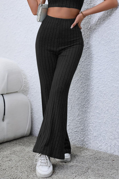 Basic Bae Full Size Ribbed High Waist Flare Pants Carauana Store