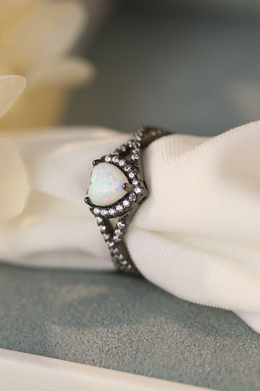 Opal Heart Black Gold-Plated Ring Carauana Store