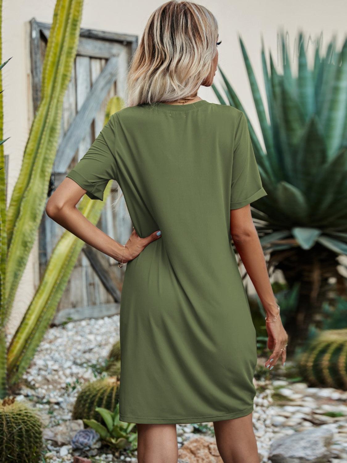 V-Neck Short Sleeve Mini Dress Carauana Store