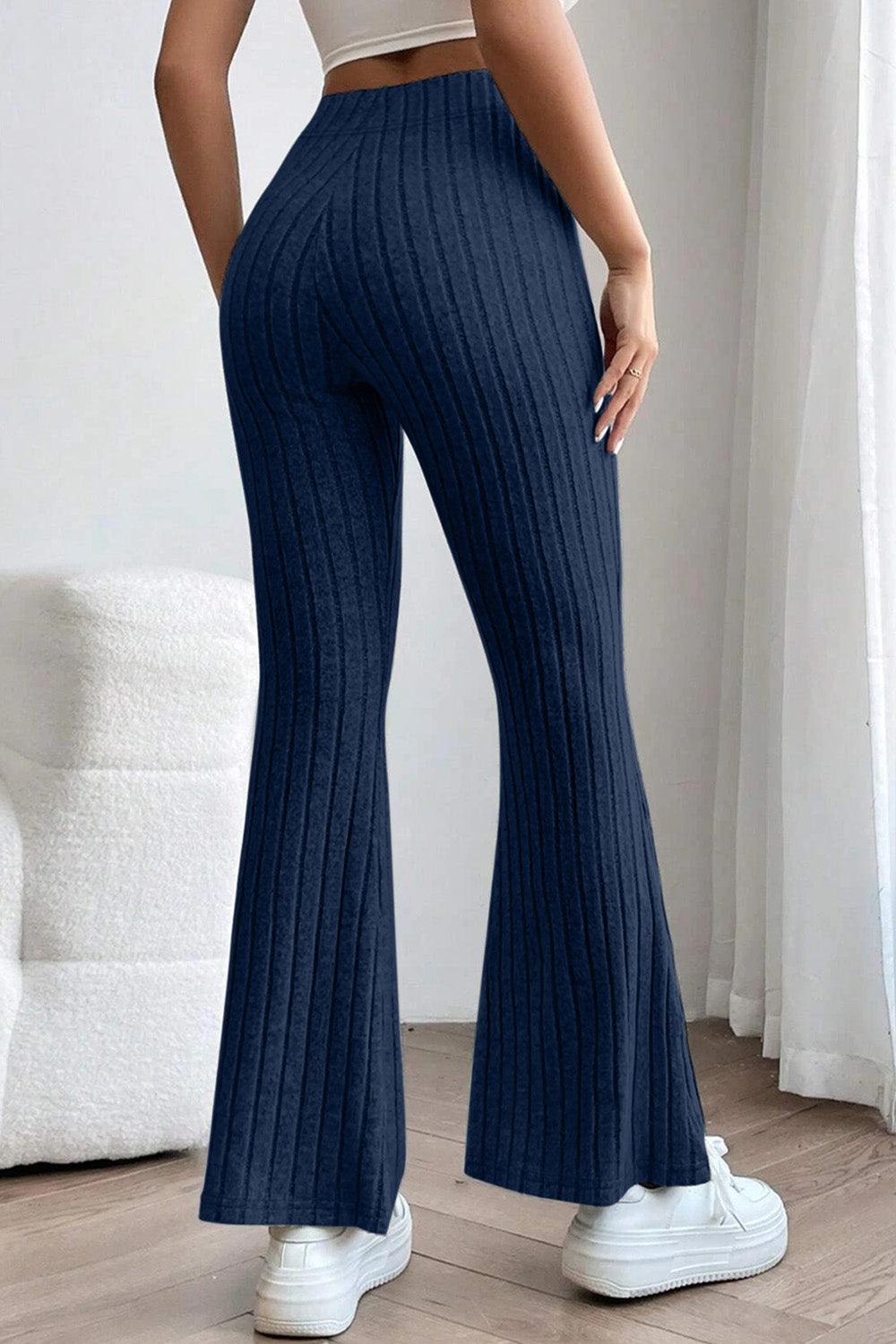 Basic Bae Full Size Ribbed High Waist Flare Pants Carauana Store