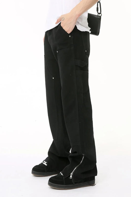 Men's Raw Hem Bootcut Jeans with Zip-Up Sides Carauana Store