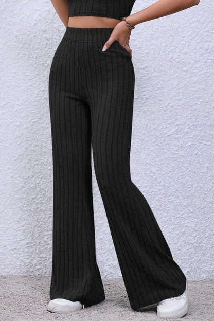 Basic Bae Full Size Ribbed High Waist Flare Pants Carauana Store