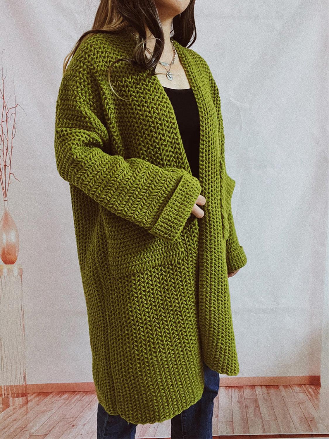 Open Front Long Sleeve Cardigan with Pockets Carauana Store