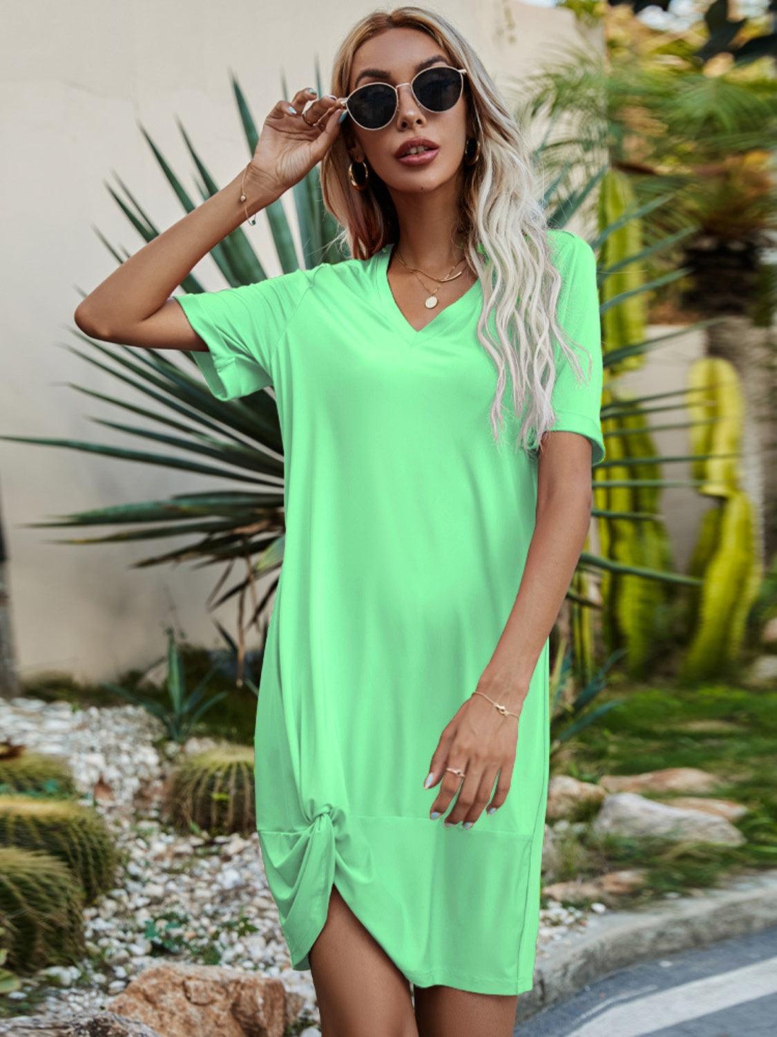 V-Neck Short Sleeve Mini Dress Carauana Store