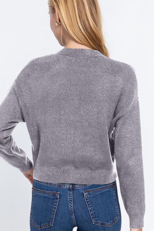 ACTIVE BASIC V-Neck Button Up Long Sleeve Knit Cardigan Carauana Store