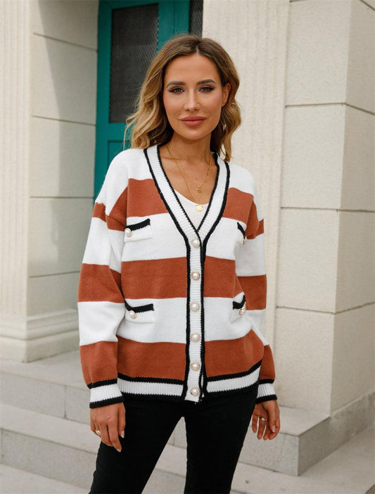 Angel Wings Color Block V-Neck Long Sleeve Cardigan Carauana Store