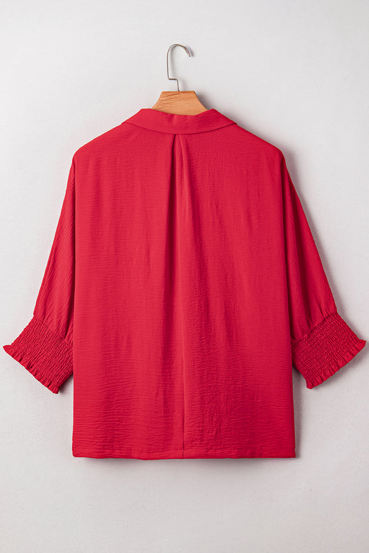 Fiery Red Plus Size Smocked Cuff Dolman Oversized Tunic Blouse