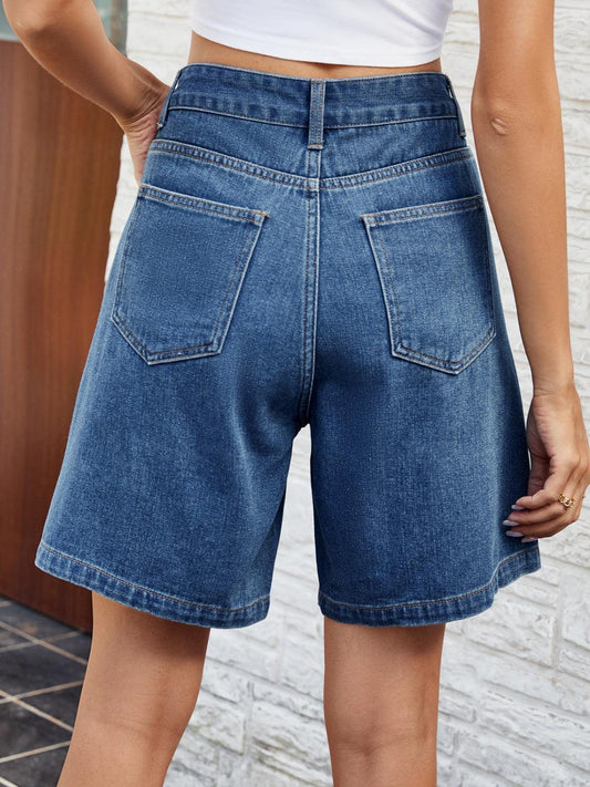 High Waist Denim Shorts with Pockets Carauana Store