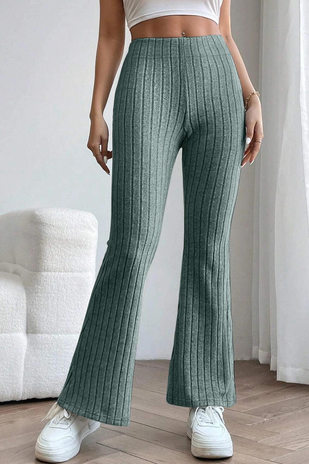 Basic Bae Full Size Ribbed High Waist Flare Pants Carauana Store