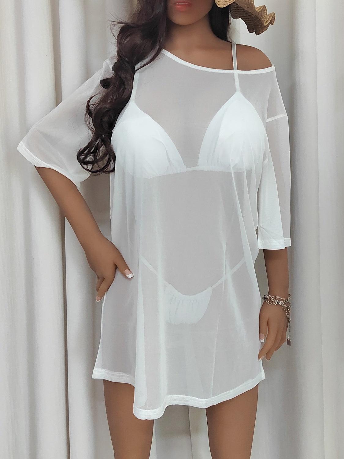 Mesh Boat Neck Half Sleeve Cover Up Carauana Store