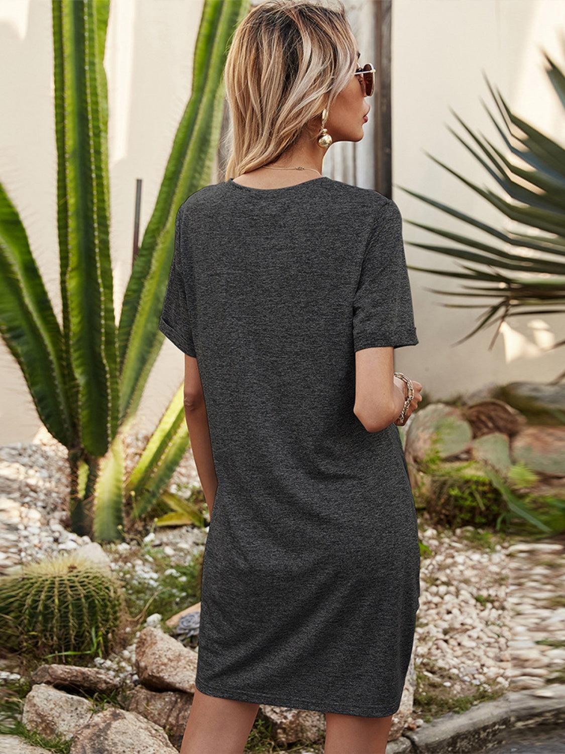V-Neck Short Sleeve Mini Dress Carauana Store