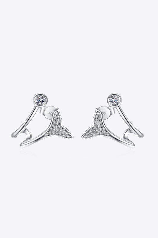 Moissanite Fishtail Rhodium-Plated Earrings Carauana Store