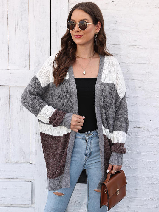 Color Block Open Front Cardigan Carauana Store