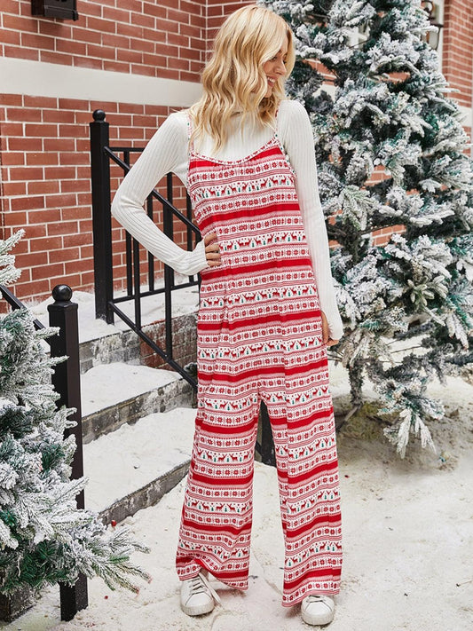 Christmas Color Contrast Wide-Legged Jumpsuit Carauana Store