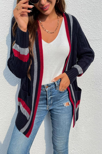 Open Front Striped Long Sleeve Cardigan Carauana Store
