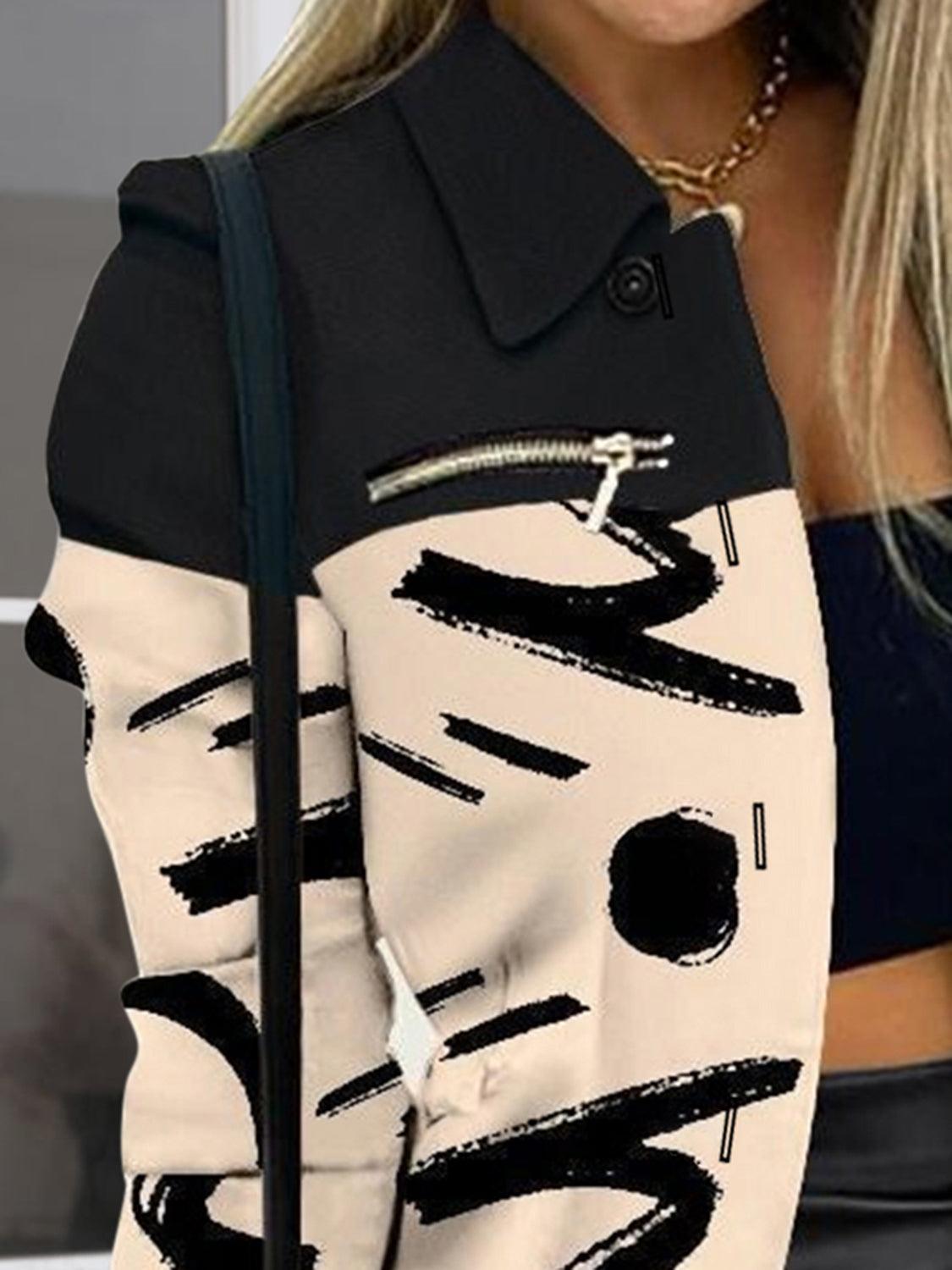 Printed Button Up Zip Detail Shacket Carauana Store