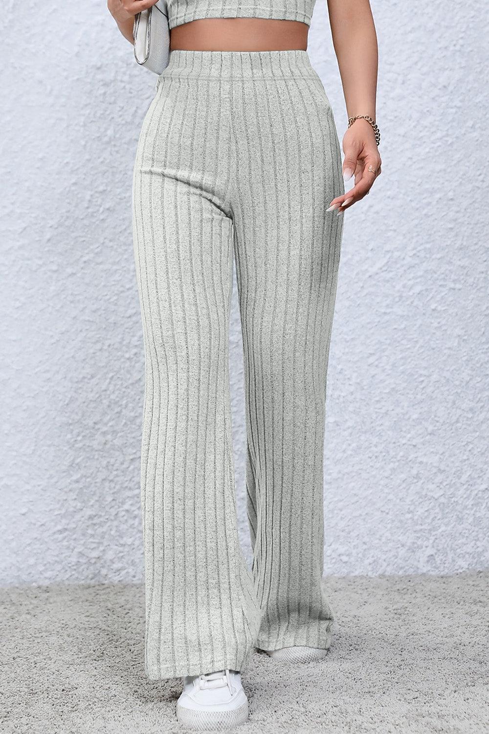 Basic Bae Full Size Ribbed High Waist Flare Pants Carauana Store