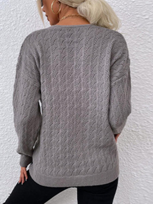 Openwork Button Up Dropped Shoulder Cardigan Carauana Store