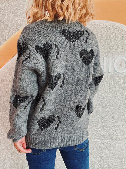 Heart Button Up Long Sleeve Cardigan Carauana Store